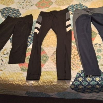 3 Pair Women's Fashion Leggings Navy Blue & Black All Sz. Large 1 Nwt 2...